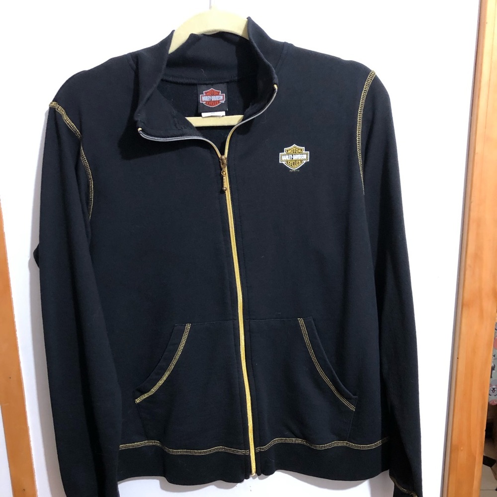 Harley Davidson Woman’s Black with gold accents zip up jacket